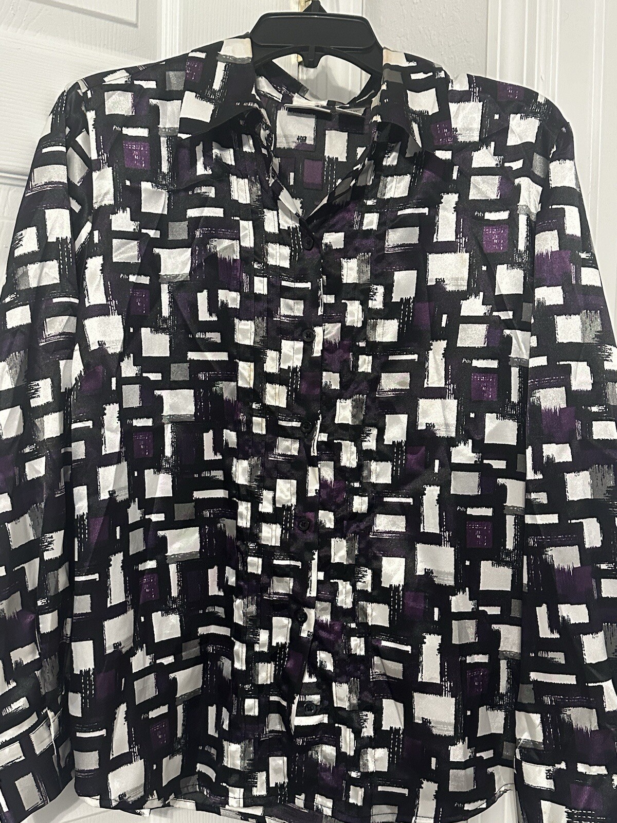 Chicos Blouse Button Down Collared Black Purple G… - image 3