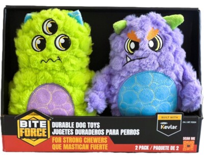 New ! Bite Force, Monster Plush Dog Toy Built with Kevlar, 2-count