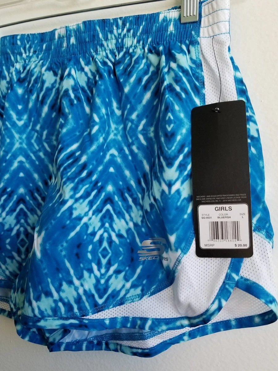 Skechers Girls Shorts Size L Small Running Athletic Blue and White Bluefish