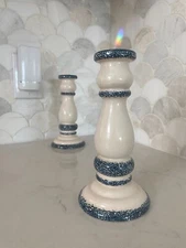 Wang's International Candlesticks Candle Holders Ivory and Pastel Blue 7.5" Tall