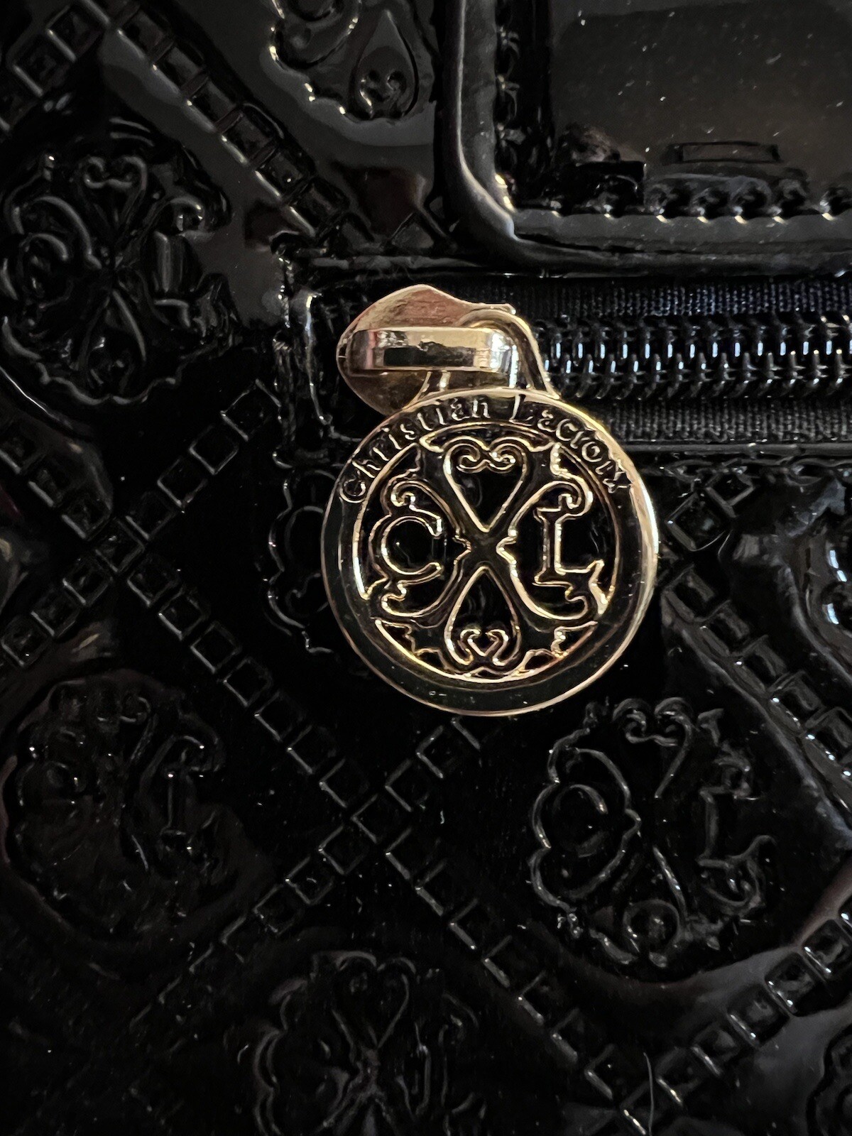 NEW Christian LaCroix Paris Designer Scarlett Embossed Black Tote