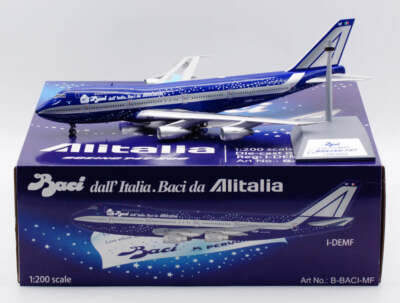 Inflight B-BACI-MF Alitalia Boeing 747-200 Chocolate I-DEMF Diecast 1/200 Model