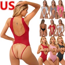 Woman Sheer One-piece Hollow Out Bodysuit Swimsuit Lingerie High Cut Leotard