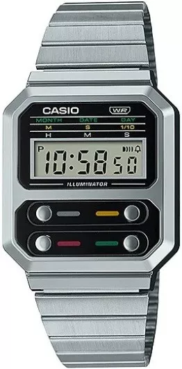Casio Vintage Digital Chrome Plated Unisex Watch A100WE 1A
