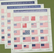Three Sheets x 20 = 60 THE STARS AND STRIPES 33¢ US Postage Stamps. USA # 3403
