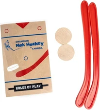 Carrom Champion Nok Hockey Game Equipment Set — Includes 2 Sticks and 2 Brown 