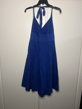 Vintage J.Crew Halter Sundress Women’s 8 Blue 100% Cotton Midi 2008