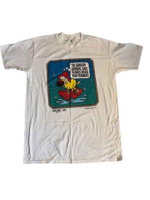 Vintage T-SHIRT MOTHER GOOSE & GRIMM ALWAYS WEAR RUBBERS 1990 Grimmy L