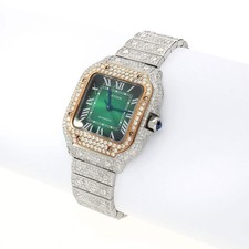 NEW Cartier Santos Medium Model Auto SS Watch w/ Aftermarket 11.5CTW Diamond Gre 5