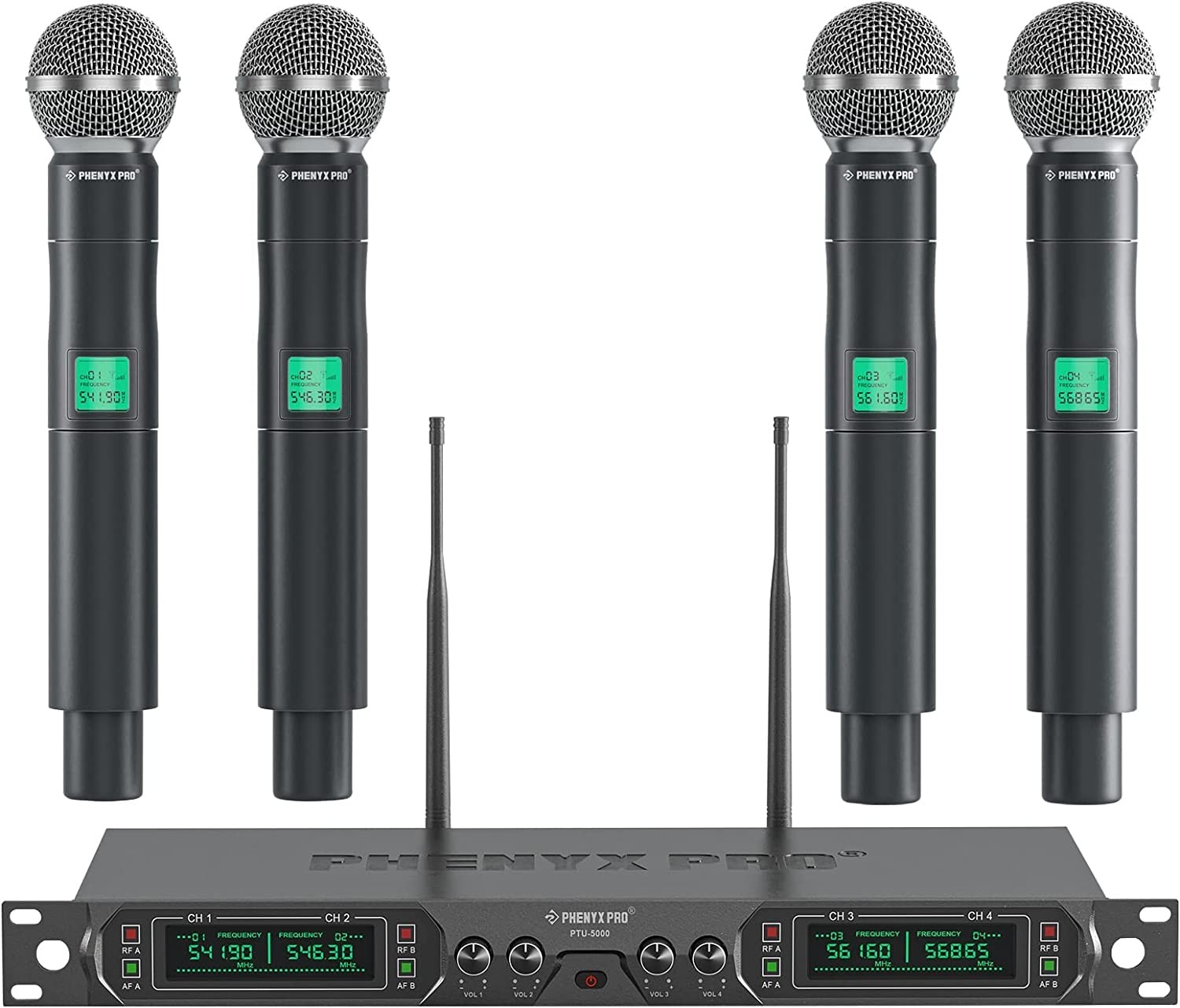 Phenyx Pro Wireless Microphone System, 4-Channel UHF Mic, black