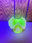 Fenton Burmese Crimped Edge Hat Vase W/ Dogwood Flowers Uranium UV Glow