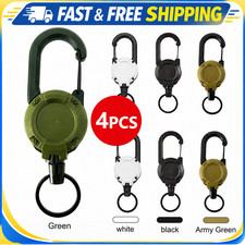 3Pcs Heavy Duty Retractable Keychain Carabiner Badge Holder Steel Wire Cord Reel