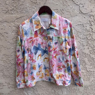 Alfred Dunner Butterfly Eyelet Lace Button Down Shirt Size 8