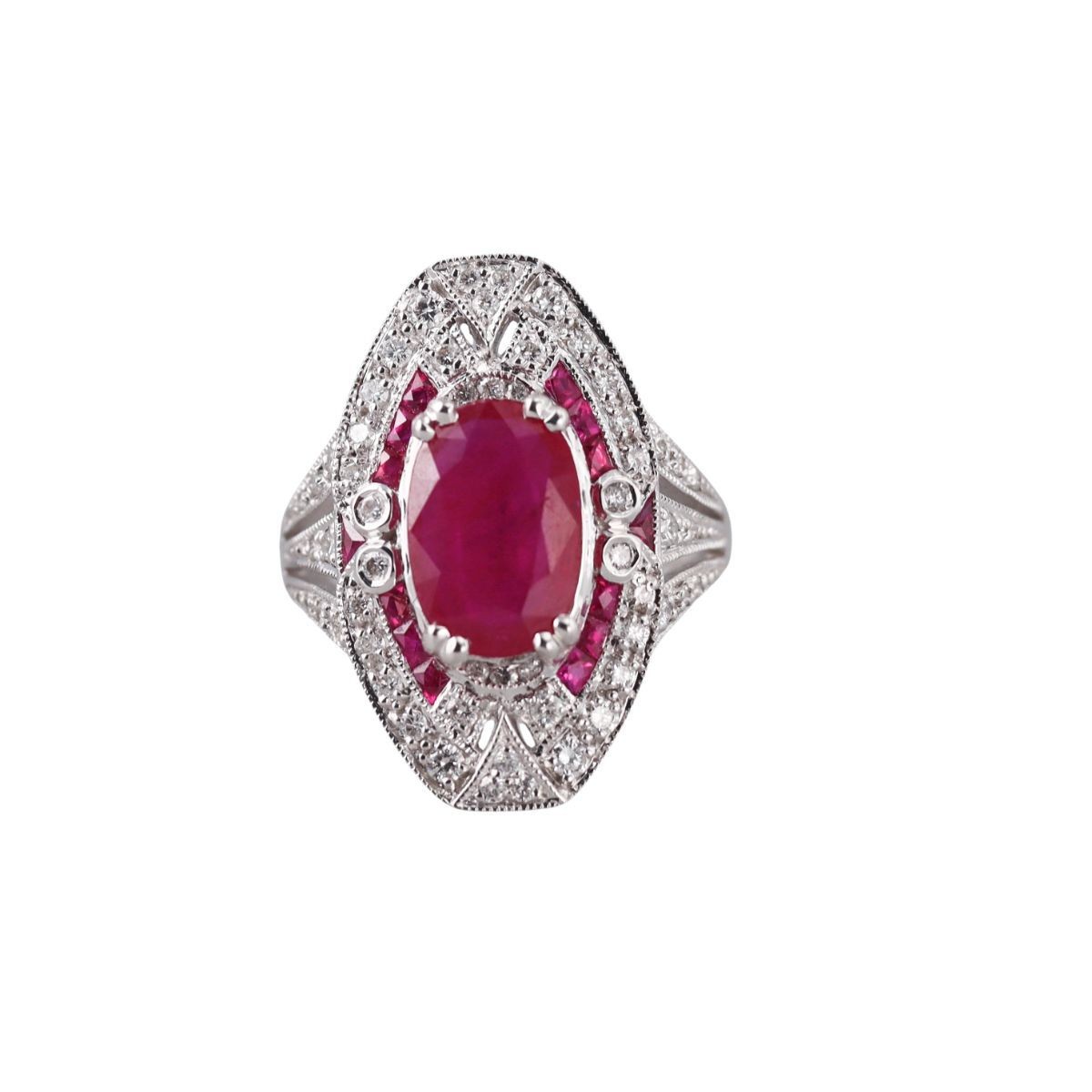 18k White Gold Diamond Ruby Ring - image 1