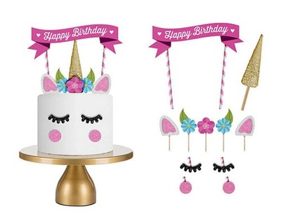 Handmade-Style Unicorn Cake Topper Set Birthday Cupcake Toppers Rainbow Decor