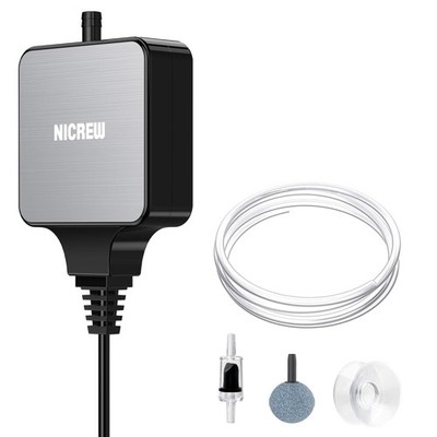 NICREW Nano Silent Aquarium Air Pump Black, up to 10 gallon, Black 