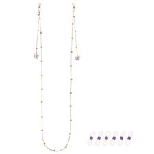 Stylish Eyeglass Chain for Woman Butterfly Gold Bead Mask Lanyard, Purple