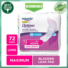 Options Women's Incontinence Pads Extra Coverage, Maximum, Long Length, 72 Count