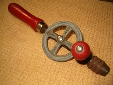 Hand Drill Eggbeater Style Crank Red Wood Handle Unbranded Manual Vtg 9" Tool