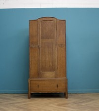 Vintage Art Deco Limed Oak Wardrobe or Hall Cupboard, 1930s, #1705