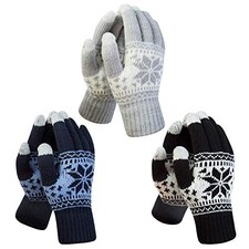 3 Pairs Touch Screen Gloves Snow Flower, Warm Black, Light-gray, Navy-blue