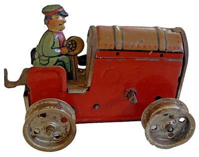 1940's GAMA West Germany Tractor Bulldozer with Driver Tin Litho Mechanical Toy