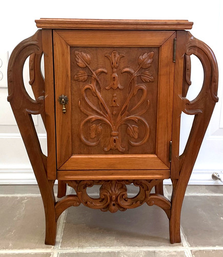 Antique ART NOUVEAU COPPER LINED HUMIDOR CABINET CIGAR END TABLE SMOKING CABINET