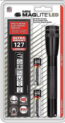 Maglite Mini LED 2-Cell AA Flashlight with Holster, Black