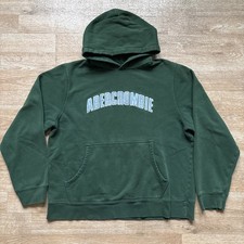Vintage 90  s Abercrombie  Fitch L Green Reverse Weave Hoodie Sweatshirt Large