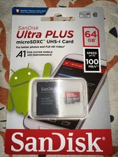Sandisk Ultra PLUS 64GB MicroSDXC UHS-I Card with Adapter 100MB/s Class 10 U1 A1
