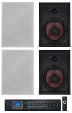 (4) Rockville WA870 8" 70V Commercial/Restaurant In-Wall Speakers+Receiver Amp