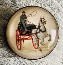 Antique Equestrian Bridle Rosette Harness Racing Medallion Brass Glass Domed