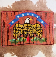 Vintage 1970s Hook and Pull Rug Patriotic Bald Eagle Folk Art