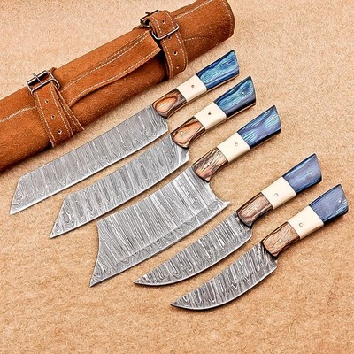 Damascus Chef Knife Set | Handmade | Hand Forged Blade | Kitchen Knife set  2308