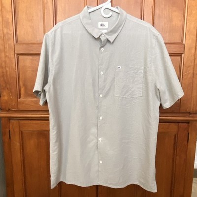 Quicksilver Mens XL Green Check Button Up Short Sleeve Casual Front Pocket