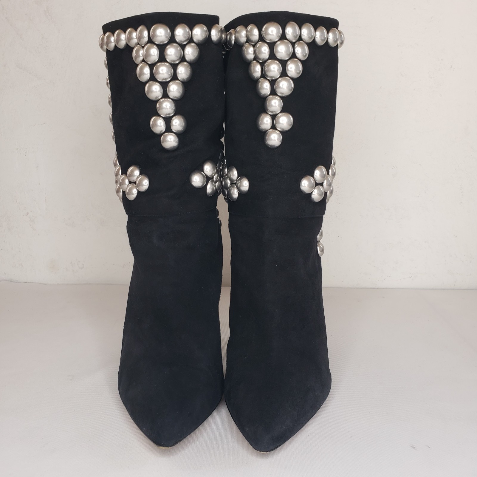 ISABEL MARANT Layo Black Leather Suede Studded Boots Cone Heel 39 9 Runway RARE image 2