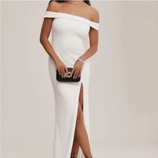 BHLDN Daniella Off Shoulder Stretch Crepe Slit Maxi Dress Bridal White Small