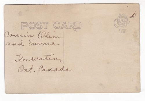 c1910 RPPC KEEWATIN ONTARIO CANADA COUSIN OLIVE & EMMA DRESS VINTAGE POSTCARD !! - Picture 2 of 2