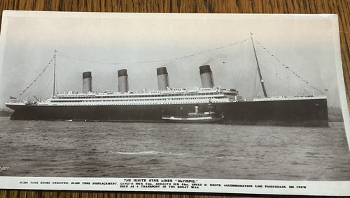 RPPC R M S Olympique. Carte postale livre géant. Voir description svp.