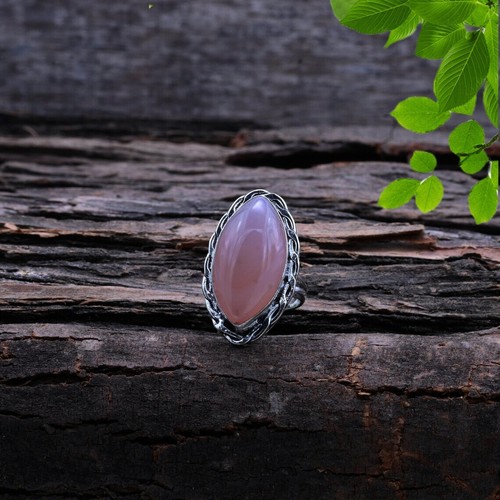 Bello Quarzo Rosa Gemma 925 Argento Sterling Fatto a Mano Anello Tutti