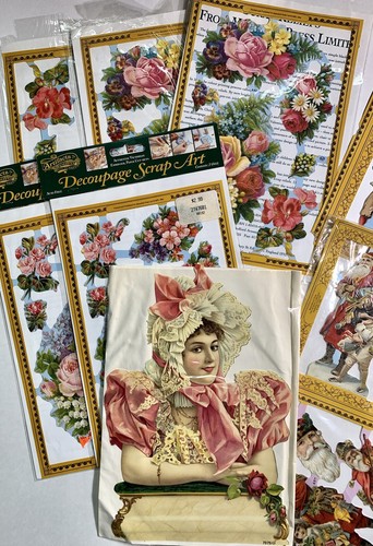 Vntg Mamelok Victorian Embossed Die Cut Lot Christmas Flowers Scrapbook Crafts - Picture 2 of 13