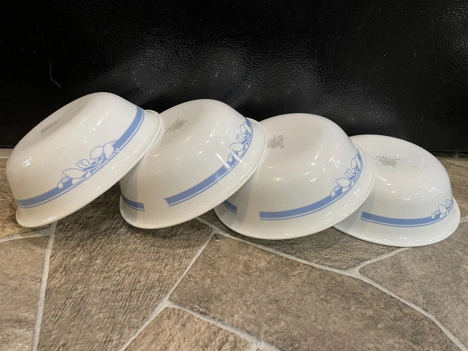 4 Corelle JASMINE Cereal Soup Bowls WHITE Blue Flowers SET 6 1/4" - Image 2 of 2