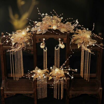 Chinese Level Shaking Tassels Hair Clip Earring Set Wedding Hair Jewellery
