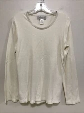 Susan Bristol Large Long Sleeve T Shirt Ivory 100% Cotton Velvet Trim