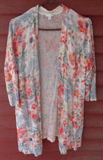 J. JILL Floral Linen Blend Lightweight DUSTER Open Front Cardigan