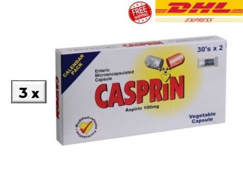 3 x CASPRIN 60's Aspirin 100mg Prevent Heart Attack & Stroke FREE XPRESS SHPPING - Picture 1 of 4