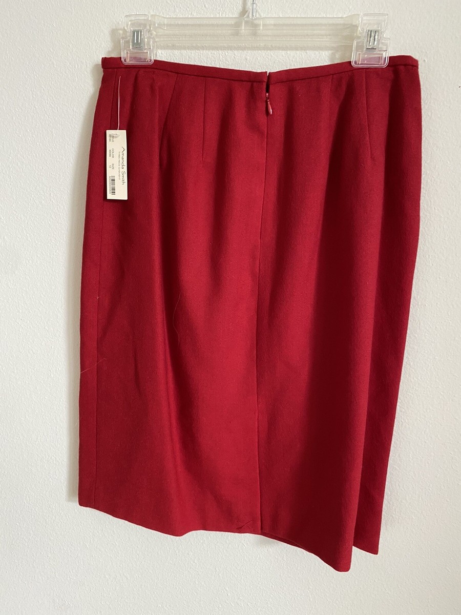 VTG 100% Wool Pencil Skirt By Amanda Smith 100% Pure Wool Red Sz