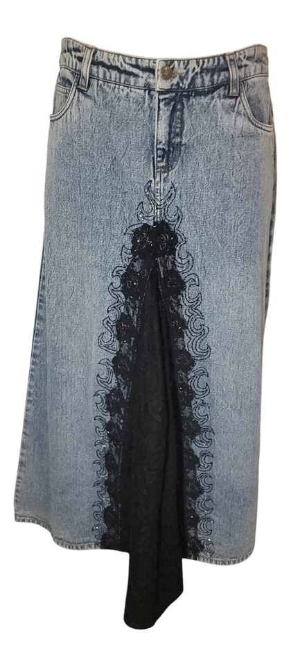 Maxi Falda Grunge De Colección Años 90 Jeanology Talla 8 Mujer Vaqueros Negro Encaje Lentejuelas Y2k Foto 2 de 4