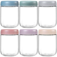 6-pack 16 oz Overnight Oats Containers with Lids, Glass jars with 16oz-6colors