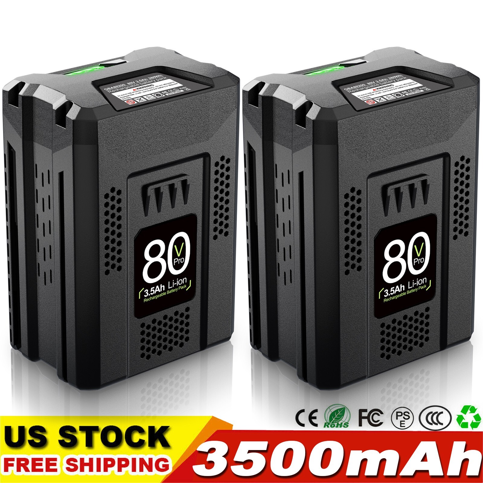 2 pack 3.5Ah ‎for Greenworks Pro 80 Volt Lithium Ion Battery GBA80200 GBA80250